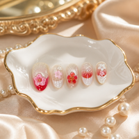 Y7 En gros Faux ongles à presser en acrylique rose clair, faits main, forme amande, réutilisables, pour fête, lot de 10 pièces courtes