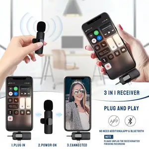 Micrófono Lavalier inalámbrico Dual 3 en 1, micrófono profesional F de doble solapa para Iphone, Android y cámara de teléfono móvil tipo C
