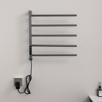 Rak Handuk Elektrik Berpemanas dengan Rak Penyimpanan, Penghangat Handuk Putar, Rak Pengering Dinding, Penghangat Handuk Stainless Steel 5 Batang