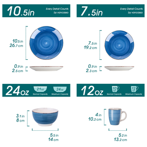 Vancasso 16 Pcs Vente en gros Ensembles <span class=keywords><strong>de</strong></span> vaisselle en céramique peinte à la main avec assiette à dîner Assiette à dessert Bol à soupe Tasse <span class=keywords><strong>Service</strong></span> en stock pour 4 - Product Image 6