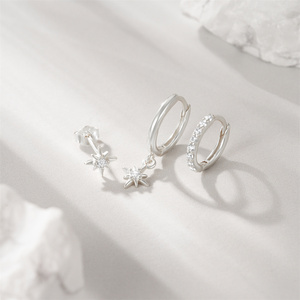 CANNER Ensemble de 3 pièces en argent sterling 925 avec étoile incrustée de zircon, boucles d'oreilles classiques et créoles - Product Image 5