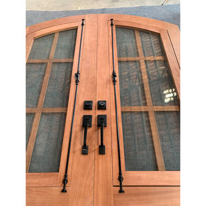 Porte arquée en bois d'acajou avec des fenêtres en verre ouvrables de boulon de crémone pour des maisons nouveau design portes extérieures intelligentes - Product Image 2