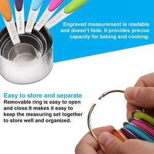 Cuillères et tasses à mesurer en acier inoxydable à grande échelle personnalisables <span class=keywords><strong>color</strong></span>ées pour gâteau thé café avec poignée en silicone - Product Image 4