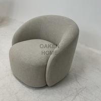Fauteuil d'appoint pivotant moderne OAKEN, revêtement en tissu lin, fauteuil incurvé minimaliste, chaise ronde individuelle, meubles de salon