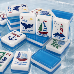 Kit de jeu de Mahjong américain de luxe gravé en acrylique, motif nautique personnalisé, jeu de société Western Joker, pour l'été, la plage et l'océan, jeu à une couche - Product Image 5