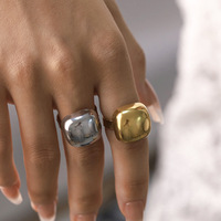 Bague en acier inoxydable plaqué or 18 carats pour femme, style coussin, dôme massif, bicolore, pour déclaration de style, cadeau de fête, vente en gros, OEM