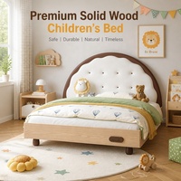 Lit enfant en chêne massif, tête de lit capitonnée en cuir blanc, lit simple écologique pour enfants, mobilier de chambre moderne