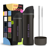 24oz 32oz 40oz Bouteilles d'eau noires Sans BPA Straw Sip Usine personnalisée isolée en acier inoxydable