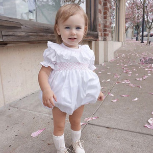 Tuta da bambino bianca estiva personalizzata fatta a mano in cotone organico per bambine tutine tinta unita vestiti Boutique per bambini - Product Image 2