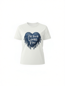 T-shirt con cuore Jesus Loves You da donna, manica corta, girocollo, casual, per San Valentino, 100% cotone, leggera e traspirante - Product Image 1