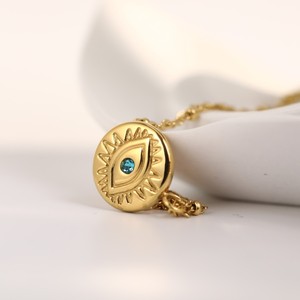 Roestvrijstalen 18K Vergulde Hanger <span class=keywords><strong>Eye</strong></span> Devil 'S <span class=keywords><strong>Eye</strong></span> Gouden Munt Charme Zon Vorm Griekse Duivel 'S <span class=keywords><strong>Eye</strong></span> Munthangers Voor Ketting - Product Image 3