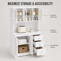 Buffet avec vitrine, 3 portes, 2 portes, 3 tiroirs, étagère ouverte, en mélamine blanche, armoire de rangement, vente en gros OEM