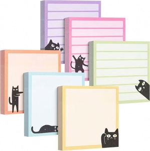 Cute Funny Black Cat Pastel Color Self-adhesive Sticky Notes Set 6 Assorted Designs 80 Sheets <b>Memo</b> <b>Pads</b> Daily Note-taking - Product Image 1