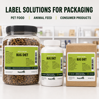 Étiquettes personnalisées pour aliments pour insectes, autocollants en rouleau BOPP blancs auto-adhésifs pour l'emballage d'aliments pour animaux (isopodes, mille-pattes)