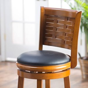 Taburete de Bar y de Barra Giratorio de Madera con Tapicería y Asiento Anillado Acampanado para Espacios de Estar Informales, Cocina, Comedor y Bar - Product Image 4