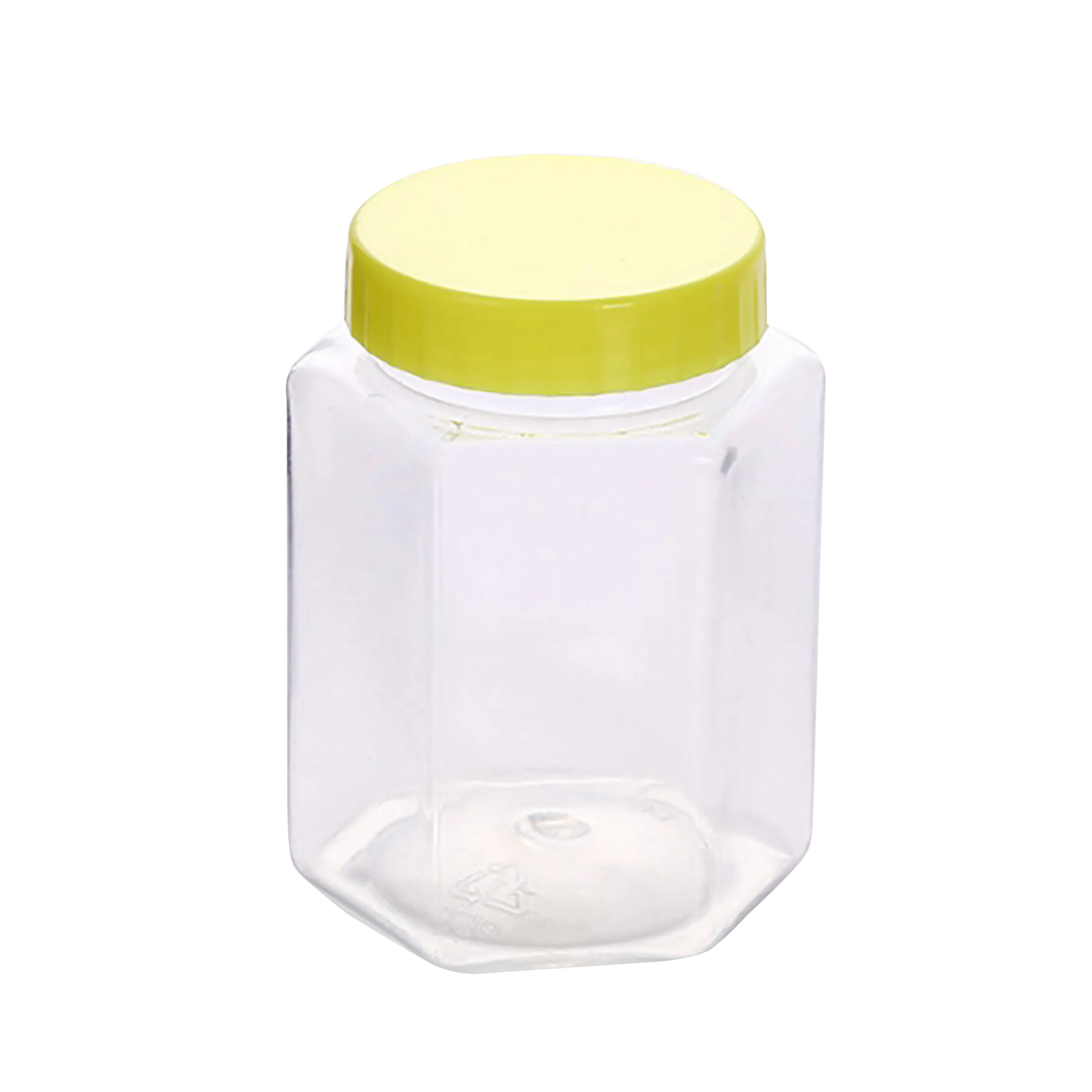 Hình lục giác kẹo nhựa Jar mật ong Jar Pet Nut lọ cấp thực phẩm chai nhựa với màu nắp vặn