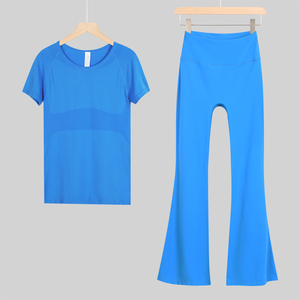 Ensemble de sport respirant pour femme, haut court et pantalon de yoga, avec logo frontal, disponible en grandes tailles, fabriqué par un fabricant OEM - Product Image 6