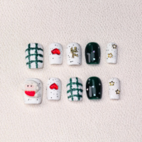 Ongles carrés courts à presser personnalisés pour Noël, 10 pièces, en acrylique rouge et vert, vente en gros pour marques de beauté