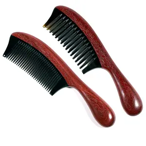 Hot Selling Anti-Static Wood Combs Massage Sandalwood Handicraft Buffalo Violet Horn Purple Wooden Hair Comb