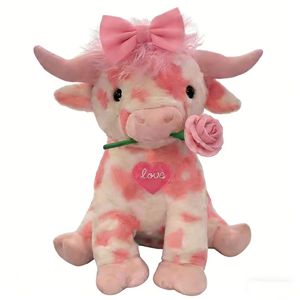 Peluche courte rose motif vache transfrontalière avec rembourrage en coton PP, cadeau mignon pour la Saint-Valentin - Product Image 3