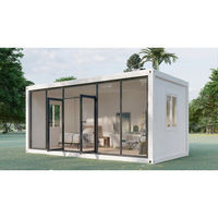 Maison Modulaire Préfabriquée Moderne Blanche en Conteneur, Studio, Tiny House, Structure en Acier, Façade Entièrement Vitrée, Entièrement Meublée