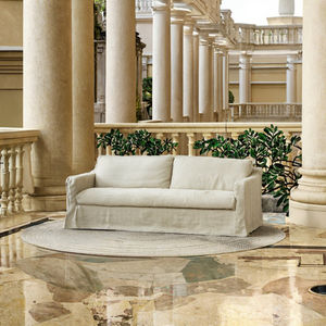 1031 यूरोपीय आधुनिक फैशन ठोस ओक लकड़ी बेंच-सीट स्लाइपकवर हस्तनिर्मित लिनन कपड़े बेलियन ट्रैक आर्म लिविंग रूम के लिए सोफे - Product Image 2