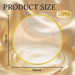 <span class=keywords><strong>Assiette</strong></span> de présentation jetable en plastique PP écologique transparente avec bord perlé, 13 pouces, ronde, classique, vaisselle de mariage, blanc nacré - Product Image 2