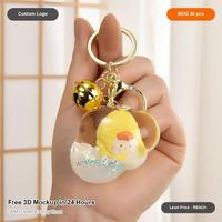 Porte-clés personnalisé en forme de fleur avec sable mouvant liquide, canard flottant en acrylique et clochette