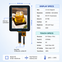 Pantalla Táctil Capacitiva Waiken de 2.4 Pulgadas, Resolución 240x320, IPS TFT, Interfaz SPI+I2C, Controlador IC ST7789V2, 300cd/m2, -20~70