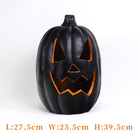 Grande mousse de plastique PU noire éclairée halloween décoration citrouilles citrouille visage sculpture idées led lumière intérieure décoration de table de maison