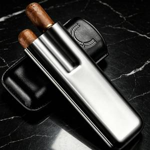 Estuche de Cigarros Portátil de Diseño Clásico con Acabado en Laca de Cuero, Humectante, para Viaje, con Capacidad para 2 Cigarros - Product Image 1