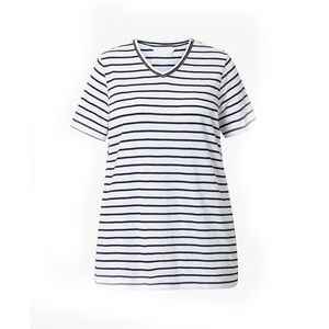 T-shirt rayé en coton doux à manches courtes pour femmes, grande taille, dégradé de couleurs douces et esprit quotidien égayant, vêtement essentiel - Product Image 1