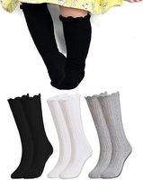 Chaussettes hautes en coton pour bébés filles, chaussettes uniformes à volants, pour nouveau-nés, nourrissons et tout-petits (lot de 3/5) - Grande Vente
