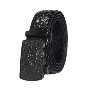 Custom Hoge Kwaliteit Zwart 100% Echt Lederen Ratelriem Luxe Automatische Gesp Fancy Riem - Product Image 1