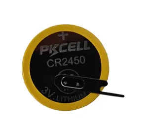 CR2450铬纽扣电池，带引脚3V 600毫安时CR2450锂电池，带标签定制