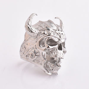 แหวนฮอร์นสแตนเลส316L แหวนโครงกระดูกสำหรับผู้ชาย,แหวนกะโหลกศีรษะฮาโลวีนฮิปฮอป - Product Image 1