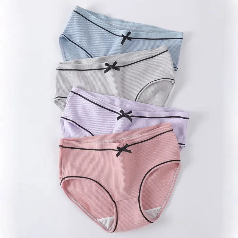 Meisjes Naadloze Plus Maten Nieuwe Mid-Rise Lady Panty Geribbelde Katoenen Slips Vrouwen Gestreepte Vrouwen Slipje