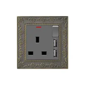 Factory direct supply Carved grey panel switch 13A switched socket with 2USB outlet