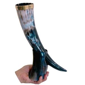 Tasse en corne à boire naturelle et écologique, fabriquée à la main, personnalisée et antique, avec percolateur hautement fini au design sculpté Viking - Product Image 5