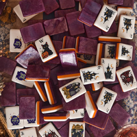 Jeu de Mahjong américain de 160 tuiles en acrylique, dos marbré violet, bordure orange citrouille, pour soirée de jeu d'Halloween