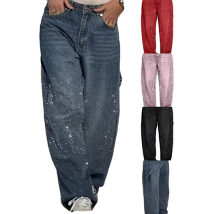 Nuovi <span class=keywords><strong>Jeans</strong></span> da <span class=keywords><strong>Donna</strong></span> a Vita Alta Traspiranti con Motivo a Diamante, Pantaloni Casual con Stampa a Stelle, Stile Semplice, Lavaggio Chiaro, Tessuto in Denim Lavorato a Maglia - Product Image 1