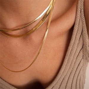 Collar de Cadena Plana de Acero Inoxidable con Baño de Oro de Alta Calidad, Estilo Espiga, para Hombre y Mujer - Product Image 5