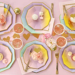 จานรองอาหารแบบกำหนดเอง DAMAI ขอบสีทอง สำหรับตกแต่งงานแต่งงาน งานเลี้ยง ของใช้บนโต๊ะอาหารแบบใช้แล้วทิ้งสำหรับงานวันเกิด แบบไล่เฉดสี - Product Image 1