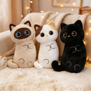 Almohada de <span class=keywords><strong>Gato</strong></span> de Peluche Suave y Adorable, <span class=keywords><strong>Gato</strong></span> Siamés Negro, Juguete de Peluche, Gatito <span class=keywords><strong>Esponjoso</strong></span>, Almohada Larga para Abrazar para Niños - Product Image 1