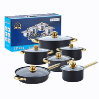 Batterie de Cuisine en Acier Inoxydable Noire – 12 Pièces – Casseroles, Marmites et Poêle