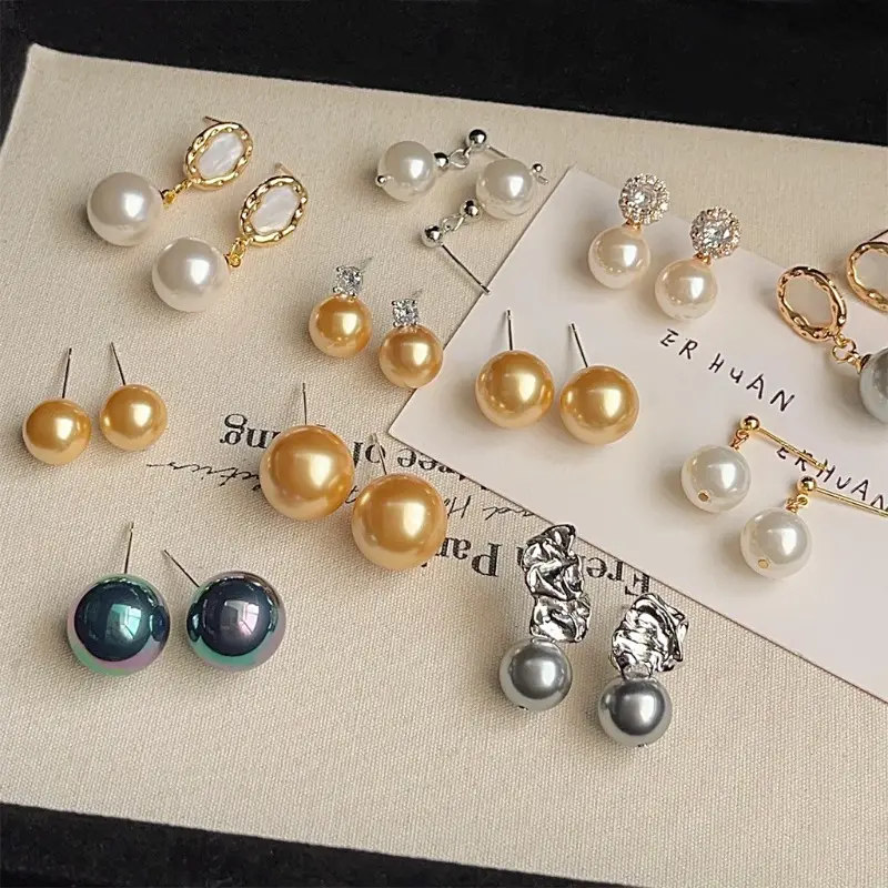 Colorful Butterfly Pearl Stud Earrings Natural Pearl Earrings for Women 18k Gold Plated Pearl Drop Earrings