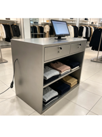 Bureau d'accueil rectangulaire en acier inoxydable, finition anti-traces de doigts, résistant au feu et à la corrosion, style minimaliste et luxueux