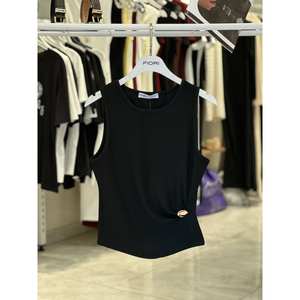 เสื้อถักแขนกุดสีดำสำหรับผู้หญิงของฟิโอริดีไซน์ไม่สมมาตร ทรงยืดหยุ่น สวมใส่ได้ทุกวัน - Product Image 1