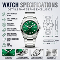 Montre analogique à quartz de luxe pour homme, en acier inoxydable, sport, 40 mm, étanche 5 ATM, aiguilles lumineuses