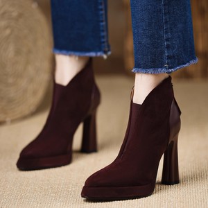 Bottines à talon carré ultra-haut de 6-8 cm en faux daim style euro-américain pour femme 2026, à bout pointu, à enfiler, plateforme respirante - Product Image 2